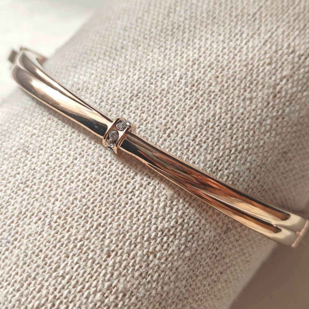 Anne Klein Rose Gold Tone Crystal Accent Hinged Bangle Bracelet Clasp Extender